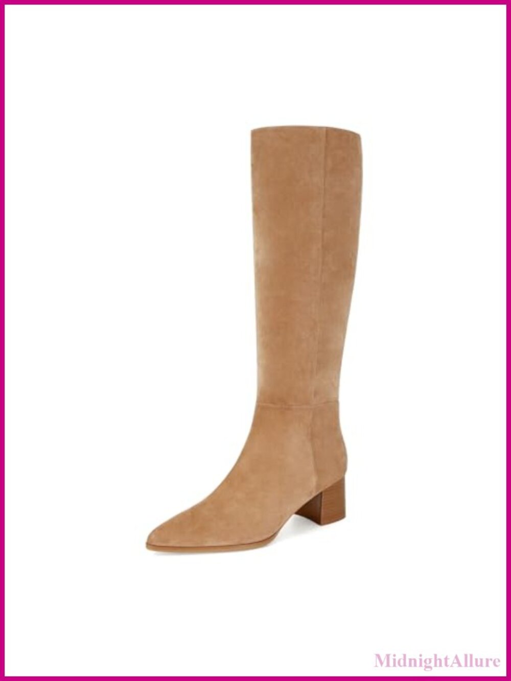 Suede Knee High Boots Pointed Toe Chunky Heel Tall Side Zipper